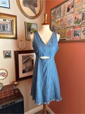 Design Lab Lord & Taylor Denim Jean Mini Dress Raw Hem